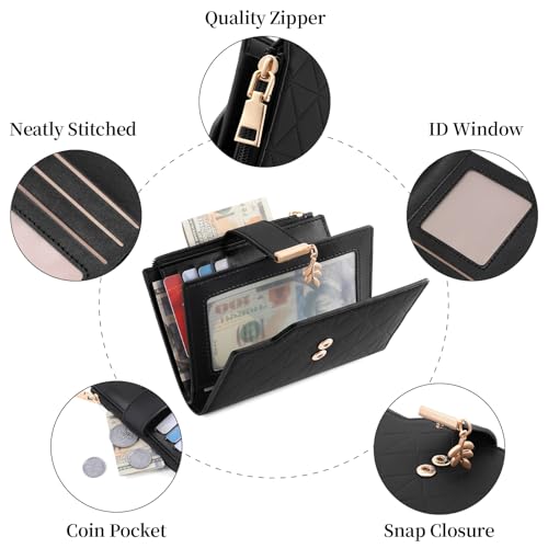Image of SENDEFN Wallets for Women Leather RFID Blocking Credit Card Case Holder Purse Zipper Pocket with ID Window