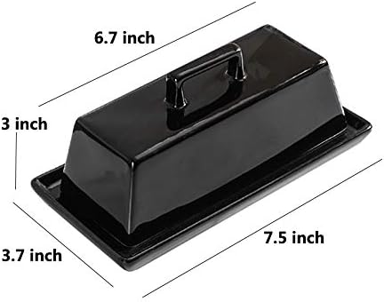 Miniatura 2 de Sizikato Mantequillera de porcelana con tapa, negro puro, 7.5 pulgadas