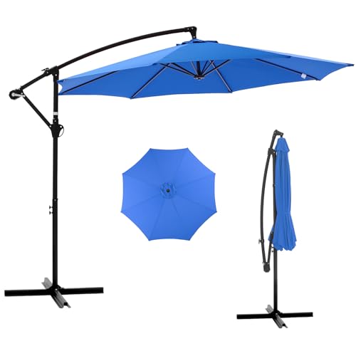 NEWBULIG 10FT Patio Umbrella, Offset Cantilever Outdoor Patio Table Umbrella, UV Protection, Fade Resistant Fabric, Easy Tilt Adjustment for Pool, Deck, Garden, Backyard, Blue