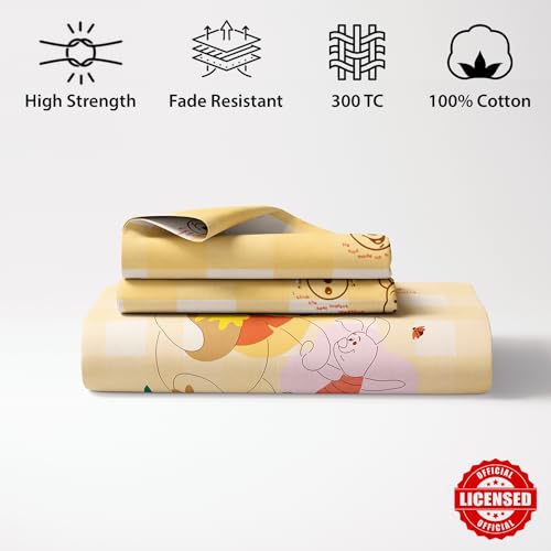 Image of Sassoon Disney Winnie The Pooh Digital Printed 100% Cotton Bedsheet with 2 Pillow Covers in 300TC