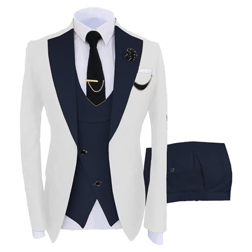 JEsilunmaMY Men's 3 Pieces Dress Suit Set Slim Fit Stylish Blazer Jacket Vest Pants Business Wedding Prom Tuxedo Suits