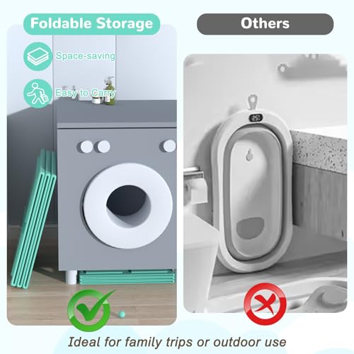 YTACREA Baby Badewanne Groß Faltbar, Multifunktionale Tragbare Babywanne für 0-8 Jahre, Kinderbadewanne Mobile Badewanne für Dusche, Integrierte Babybadewanne mit Ablassschraube, Platzsparende, Grün