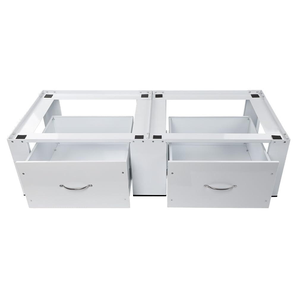 Estructura de acero de 2 compartimentos para lavadoras, secadoras, incluye cajones | Hasta 300 kg, 126 x 54 x 32 cm, doble armario de base doble, pedestal para lavadoras, pedestal elevador