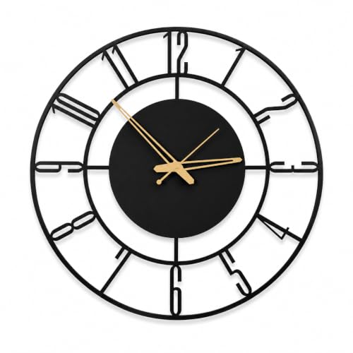 Image of 40 cm Metal Wall Clock, Black, Silent Non-Ticking | Silent Non-Ticking, Skeleton Design, Modern Iron Analog, Design-2