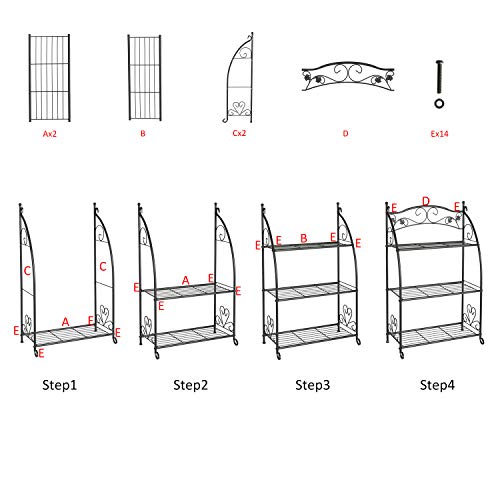 Doeworks 3 Tier Metal Plant Stand Storage Rack Shelf Pot Holder For Indoor Outdoor Use, Black #TOP4