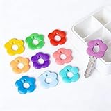 10pcs Colorful Flower Key Covers Set with Labeled Keycaps – Color-Coded Key Protectors for Home and Office Keys, Easy to Install Key Organizers