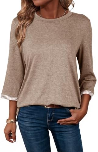 Dokotoo Early Fall Tops for Women Brown 3/4 Sleeve Blouses Women's Shirts