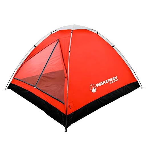2-Person Tent - Water-Resistant Dome Tent with Removable Rain Fly and Carry Bag for Camping, Backpacking, Hiking, and Festivals by Wakeman (Red)