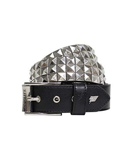 Lowlife of London Belts Triple S Studded 3 Row Pyramid Leather Belt, Studded Punk Goth Rock Pyramid Belt, Metal Stud