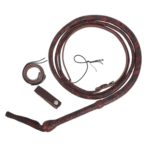 Strength Zones Bull Whip 06 to 16 Foot 16 Plaits Hand Made Cow Hide Leather Whip Equestrian Bullwhip Leather Belly & Bolster Inside Heavy Duty (Brown Two Tone, 08 Feet)