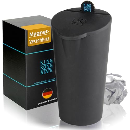 King Kong State Auto-Mülleimer mit magnetischem Verschluss - schwarzer Mülleimer für Autos aus abwaschbarem Silikon - inkl. Münzfach