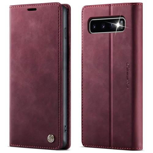 owlhold Handyhülle Samsung Galaxy S10 Plus hülle Premium PU klapphülle RFID Lederhülle Faltbare Handytasche Schutzhülle Kartenfach Standfunktion hülle Samsung Galaxy S10 Plus - Weinrot