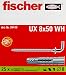 Produktbild FISCHER Universaldübel UX 8 x 50 WH, je 25 Nylondübel mit passenden Winkelhaken, Allzweckdübel mit Rand, für optimalen Halt bei Befestigungen in Beton, Gipskarton, Kalksand-Lochstein uvm.