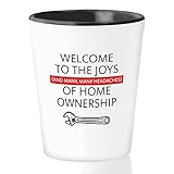 Bubble Hugs Housewarm Shot Glass 1.5oz White - Joys And Headaches of Homeownership - Homeowner Humorous Bestie Joke Funny Moving House