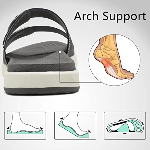 Coface Womens Orthotic Slides Comfort Plantar Fasciitis Arch Support Slip On Flat Sandals Ladies Soft Cushion Fashion Yoga Mat Slippers With Adjustable Straps, Grey Size 5 #TOP2