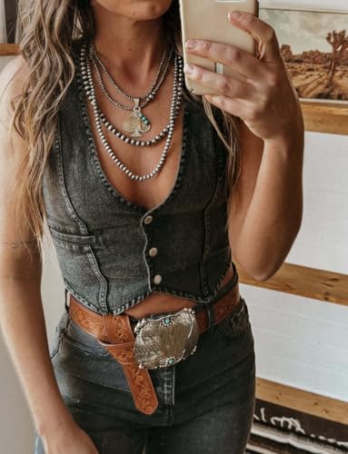 Denim Vest for Women Casual Distressed Western Crop Jean Vest Sexy Slim Sleeveless Denim Top2