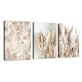 3 Pcs Roseaux Beige Plantes de la Pampa Tableau Décoration Murale Salon Boho Impression sur Toile Image sur Toile Abstraite Peintures sur Toile Décoration Murale pour Chambre Maison Bain 30x40cmx3pcs