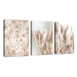 3 Pcs Roseaux Beige Plantes de la Pampa Tableau Décoration Murale Salon Boho Impression sur Toile Image sur Toile Abstraite Peintures sur Toile Décoration Murale pour Chambre Maison Bain 30x40cmx3pcs