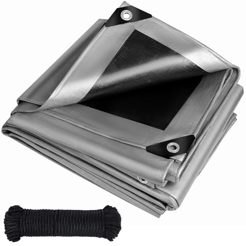 Lona de protección impermeable de 2 x 4 m con ojales, 260 g/m², lona de protección universal, resistente a desgarros, larga duración, estabilizada a los rayos UV, para muebles de jardín, trampolín