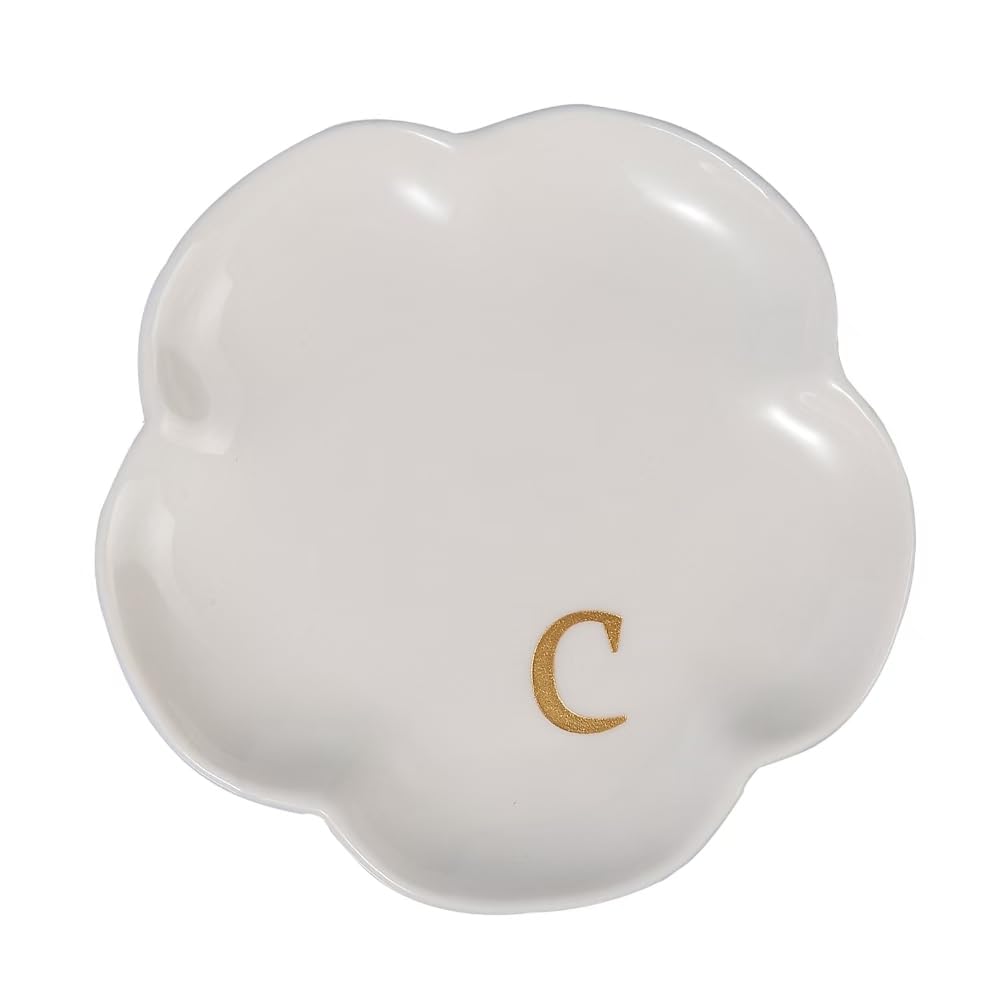 Butai Ceramic Jewelry Tray, initials Ring Dish Decorative Trinket Dish for Friends,Sister,Birthday Christmas Gifts for Women (c)
