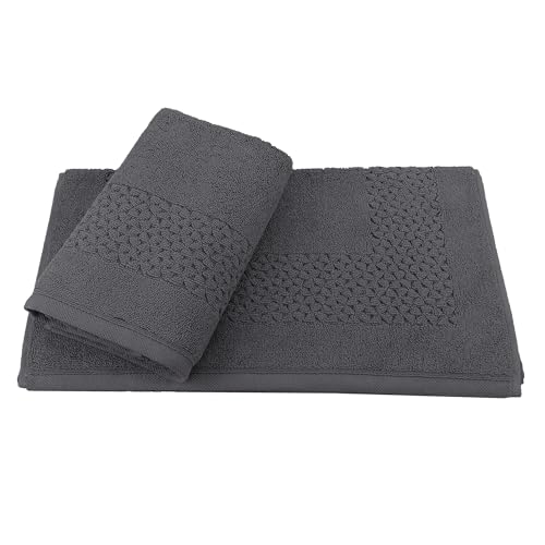 Towels Beyond Juego de toallas de baño de algodón genuino de lujo de 6 piezas, tejido jacquard de textura suave, hechas con 100% algodón turco (gris, alfombrilla de baño)