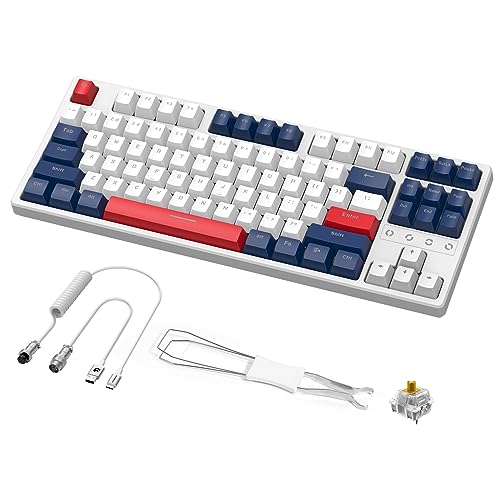 Image of Wireless Gaming Keyboard and Custom Coiled USB C Cable,Triple Mode 2.4GHz /BT 5.0 /USB-C,TKL Hot Swappable Mechanical Keyboard Yellow Switches,Rechargeable 3000mAh for PC PS5 PS4 Xbox-2 in 1 Kit