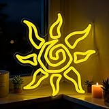 Mvorixa Sun Neon Sign, Dimmable Yellow Sunburst LED Neon Lights for Boho Wall Decor, Meditation Room, Game Room, Bar, Man Cave, Living Room, Aesthetic Home Neon Wall Art