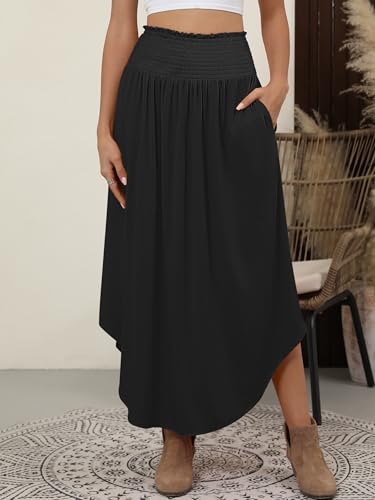 Image of ANRABESS Women's Maxi Skirts Summer Boho Floral High Waisted Flowy Swing Pleated Beach Long Skirt with Pockets