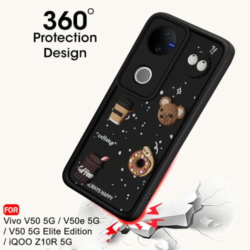 Image of TheGiftKart Back Cover Case for Vivo V50 / V50e / V50 5G Elite Edition /iQOO Z10R / Vivo T4R 5G | Cute Fun Cartoon 3D Bear Coffee Case | Full Camera Protection | Shockproof Cover (Silicone, Black)