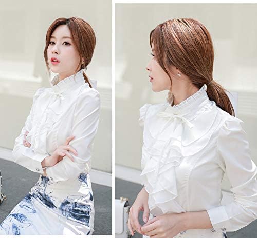 Amazon | [ABCK] ブラウス フリル 立ち襟 リボンタイ 無地 前開き 長袖