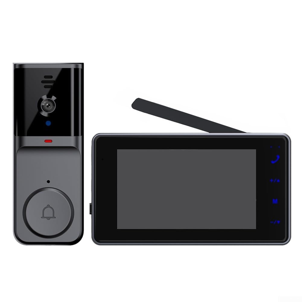 Sonnette vidéo intelligente sans fil, étanche, caméra 1080p avec infrarouge, écran IPS 4,3", interphone audio bidirectionnel, connexion 2,4 G, noir