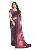ETHNICMODE indien Sari For femme Printed Georgette Light Weight Jari Party Wear Brown Saree With Unstitched Brown Blouse Piece 1125