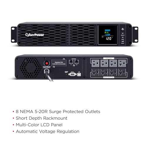 Image of CyberPower CP2000PFCRM2U PFC Sinewave UPS Battery Backup and Surge Protector, 2000VA /1200W, 8 Outlets, AVR, Short Depth 2U Rackmount, UL Certified