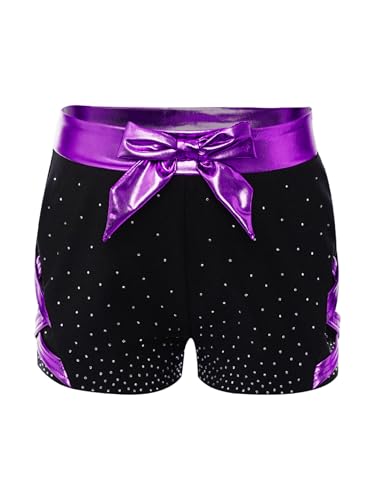 Kids Girls Dance Shorts Metallic Bow Rhinestone Shorts for Gymnastics Ballet Dance Stage Performance Outfits3