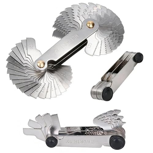 CYTGOUPER 52 Blätter Gewindelehre Metrisch Zoll, Gewindelehre Edelstahl mit 24 Blättern Metrisch 60° 0,25-6,0mm und 28 Blättern Zoll 55° 4G-62G, Gewinde Messwerkzeuge für Gewindegröße