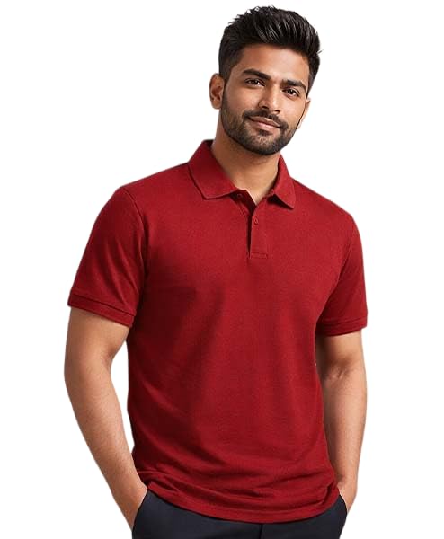 Image of Men's Poly Cotton T-Shirt | Stylish & Comfortable Casual Wear | Regular Fit T-Shirt (in, Alpha, M, Maroon)