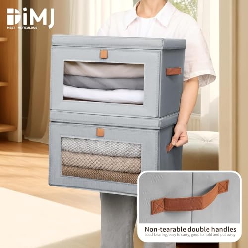 Image of DIMJ Storage Bins with Lids - 4 Pack Fabric Closet Organizer with Window & Handles, Collapsible Decorative Storage Boxes for Shelves Under Bed, Books Clothes Blankets Sweaters Organization