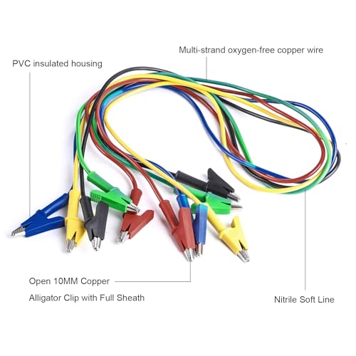 Image of 5PCS 15A Dual Ended Crocodile Alligator Clips Test Lead, Wire Cable with Insulators Clips, Test Flexible Copper Cable with Protective Jack Copper Clamps for Electrical Testing 3.3ft /1m