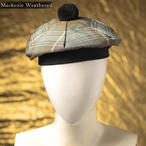 Image of Scottish Tam O' Shanter Hat Tartan Bonnet Pom Pom Wool Flat Cap One Size