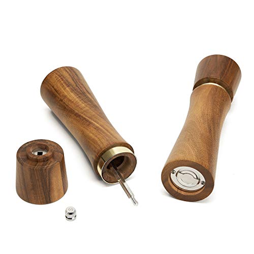 Acacia Wood Manual Salt And Pepper Grinder Set, 8 Inches Refillable Pepper And Salt Mill Set, Salt Grinder Pepper Mill With Adjustable Coarseness, For Restaurant Hotel By Deerlet (2Pcs,Wood-Gold) #TOP3