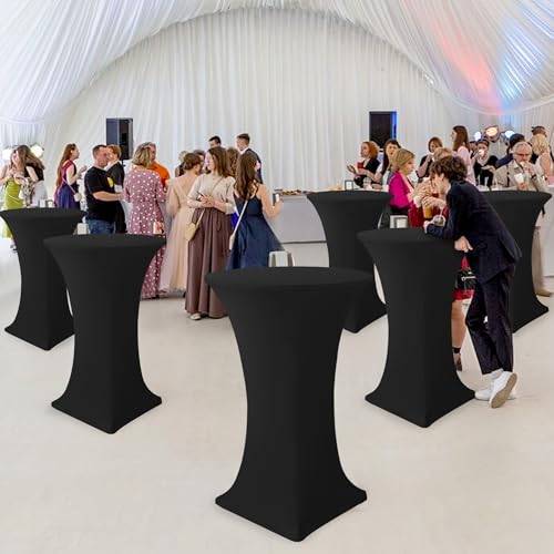 Cocktail Table Covers-Spandex Round High Top Table Cloths 6 Pack 32x43 Inch-Black Stretch Fitted Bar Tall Tablecloth for Pub Bistro Highboy Party Event Banquet Height Folding Satnding Tables - Image 4