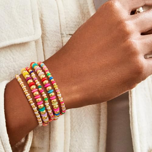 M MOOHAM Gold Beaded Bracelets for Women - 14k Real Gold Plated Beaded Pearl Bracelet Set Stack for Women Trendy Non Tarnisn, Adjustable Stretch Bracelet Jewelry Gifts for Teen Girls Women3