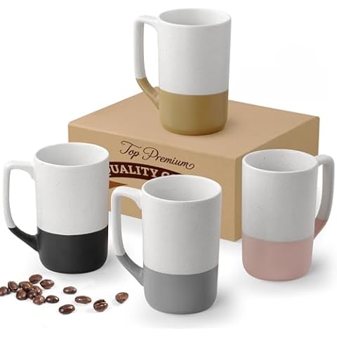 Large Ceramic Coffee Mug Set of 4, 16 oz Tea Cups with Handle, Porcelain Mug for Latte, Hot Tea, Cappuccino, Milk, Cocoa, Microwave & Dishwasher Safe Cups for Men Women Mug Lovers, Housewarming Gift Cover