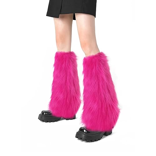 XEPST Damen Kunstpelz Beinwärmer Plüsch Beinwärmer Mädchen Furry Fuzzy Beinwärmer Winter Stulpen Damen für Winterwärmer Karneval Halloween Fasching Mottoparty Verkleidung Rosenrot