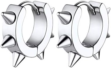 GoldChic Jewelry Huggie Earrings For Men, 316L Stainless Steel Unisex Stylish Spike Earring Studs, Small Hoop Punk Ear Jewellery For Hip Hop Rapper