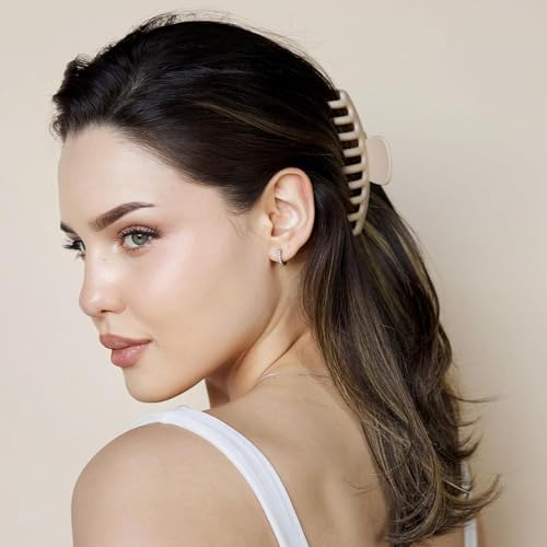 Image of Bakefy-2+2 Extra Hair Claw Clips Medium Claw Clips for Thick Hair, Cute Flower Claw Clip, Matte Neutral Hair Clip Strong Jaw Clips, Butterfly Non-slip Hair Clips for Women's Thin Hair (2 Styles)