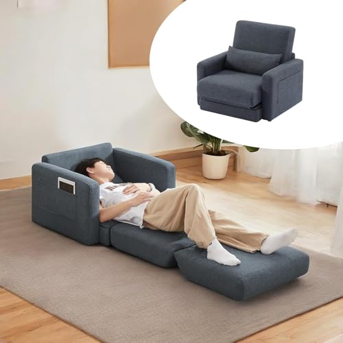 Kelfluxionソファベッド 1人用 多機能ソファベッド 1人 ソファー 1人掛け 3way 収納機能付き 模様替え自由自在 ファブリック カウチソファ おしゃれ 折り畳み式コーナーソファー 収納付きソファー ローソファ (ブルーグレー)