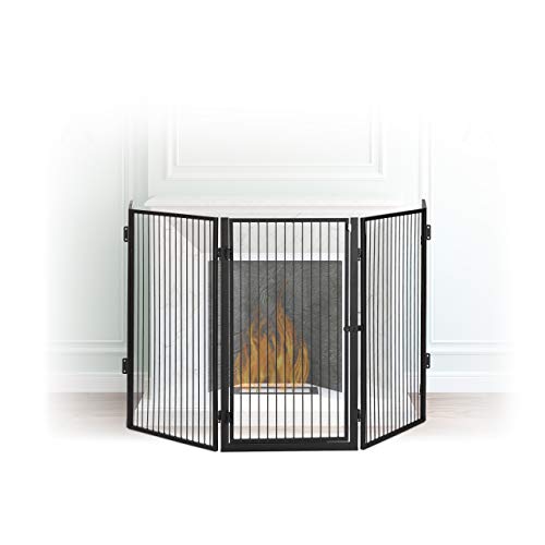 Relaxdays Barrière de sécurité pare-feu de cheminée grille enfant métal 5 pièces en acier, noir,1.3 x 220 x 76 cm