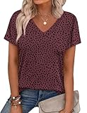 WEESO Floral Tops for Women Casual T Shirts Short Sleeve V Neck Outfits Baggy Shirts for Women Leopard XL