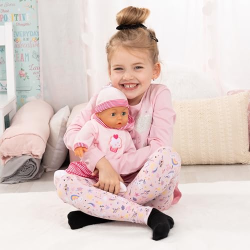 Babypuppe First Words mit Schlafaugen, spricht 24 Babylaute, mit Schnuller und Flasche, 38 cm, Rosa/Streifen